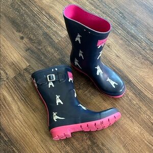 Navy and Pink Dog Print Rain Boots